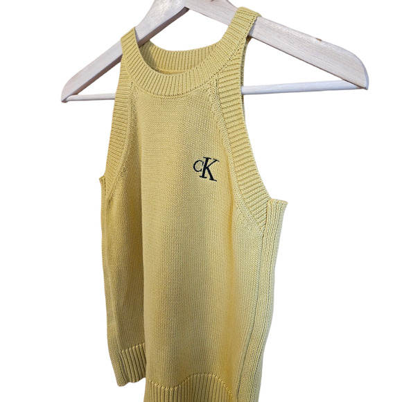 Calvin Klein Halter Top Cotton Knit Tank Yellow Women's XSmall - Picture 2 of 7